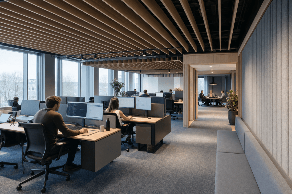 Hoe beïnvloedt interieurbouw kantoor de akoestiek en concentratie op de werkvloer?