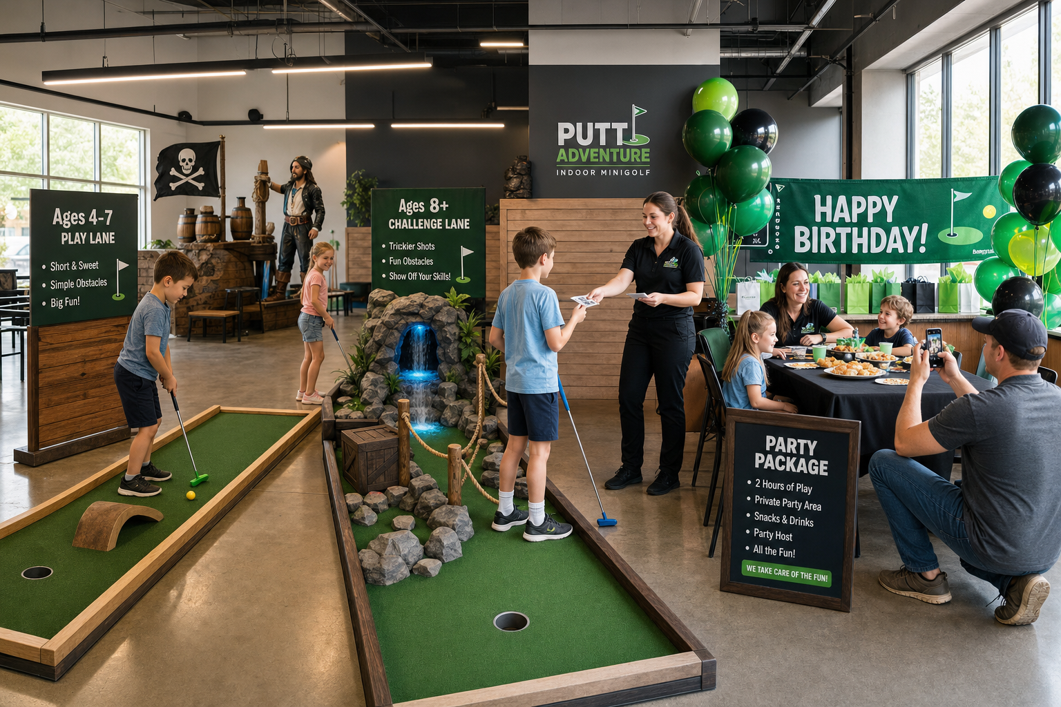 Kinderen spelen minigolf op feestje