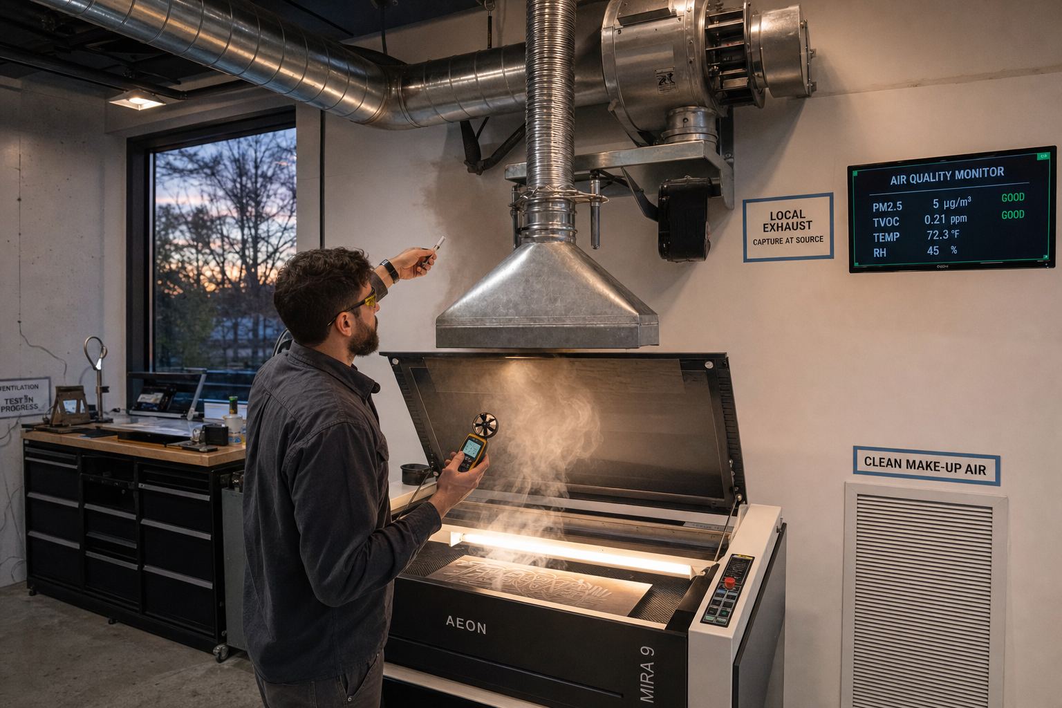 Ventilatie en luchtcirculatie in lasergraveerruimte